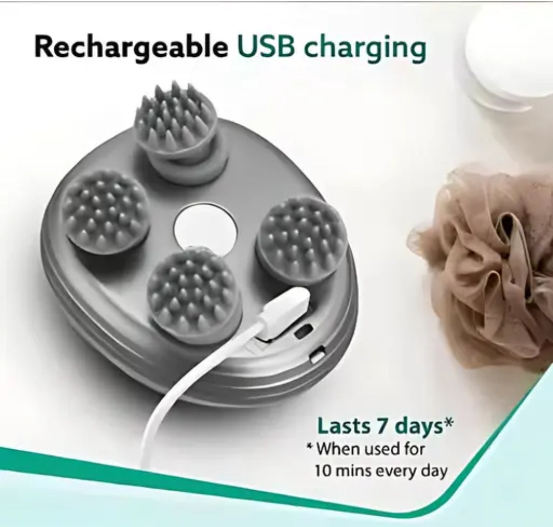 Rechargeable 360° Electric Scalp Massager | Stress Relief & Hair Growth Tool with Detachable Kneading Heads