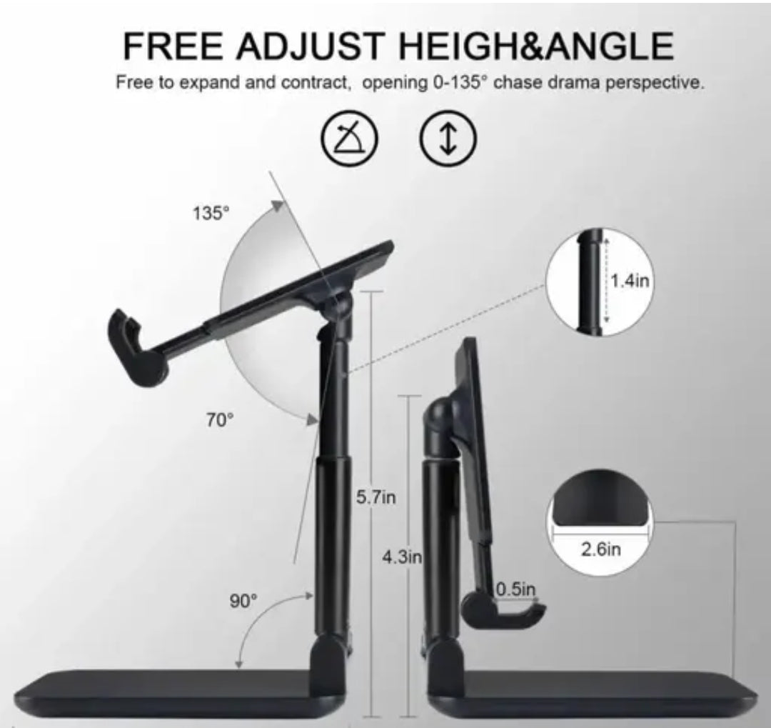 Adjustable, Foldable Mobile Phone Stand with Anti-Skid Base.