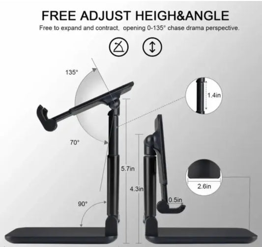 Adjustable, Foldable Mobile Phone Stand with Anti-Skid Base.