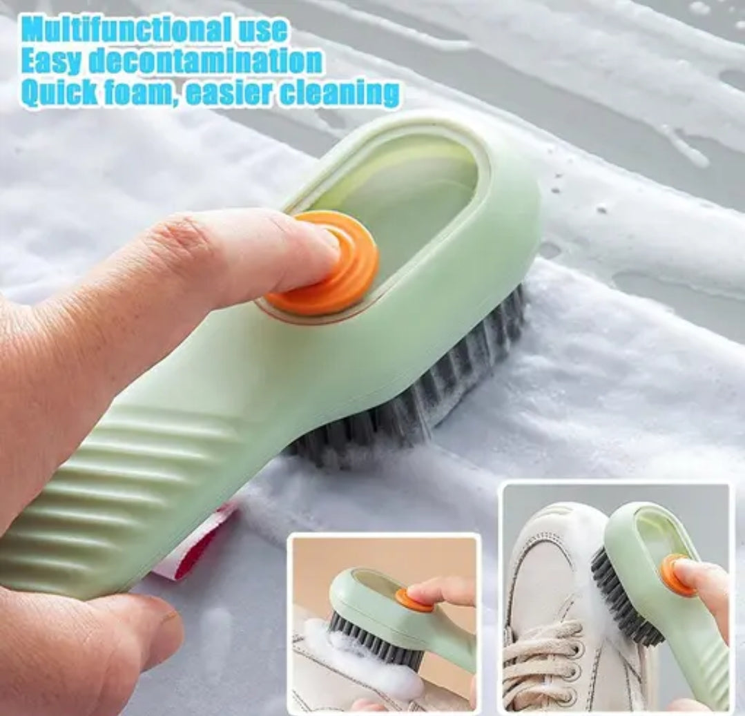 3-in-1 Versatile Dispensing Scrub Brush | Soft Bristle Clothes, Shoe & Dish Cleaning Tool
