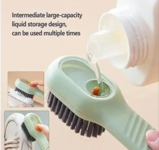 3-in-1 Versatile Dispensing Scrub Brush | Soft Bristle Clothes, Shoe & Dish Cleaning Tool